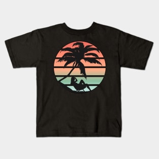 Vaporwave Beach Sunrise Silhouette Kids T-Shirt